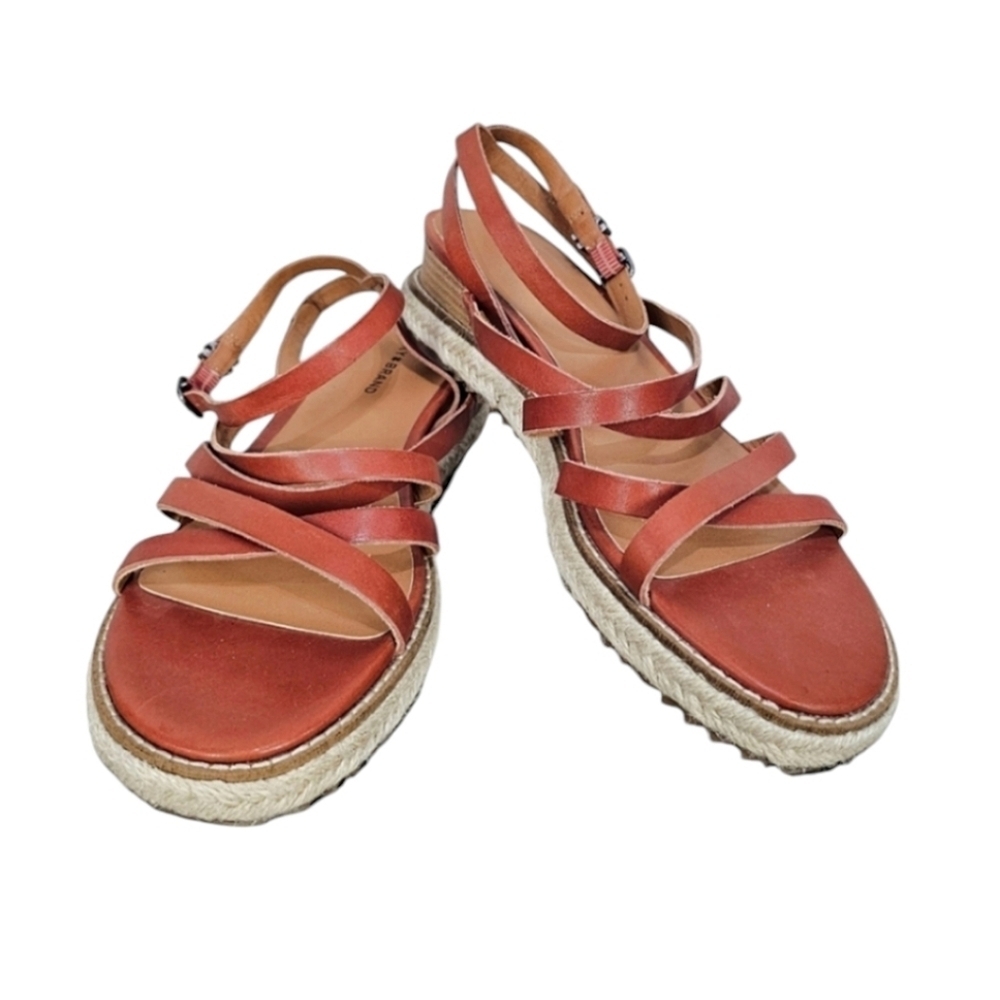 Lucky Brand Espadrille Sandals Womens Brown Leather Size 8.5 Boho Prairie Wedge